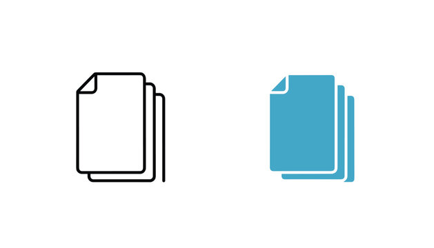 Double document page icons shown in both minimalist black outline and solid blue filled styles on white background.