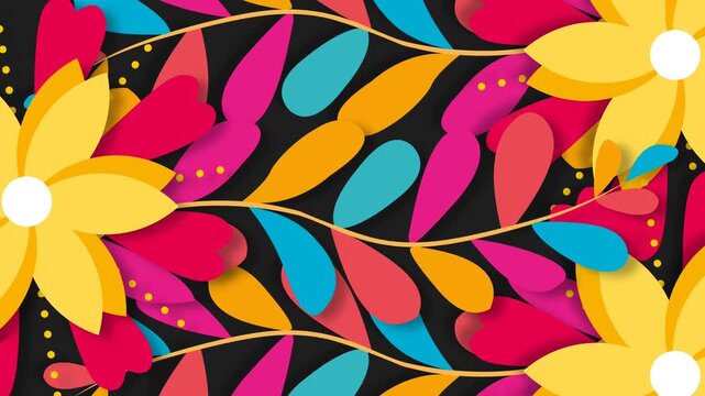 Hispanic Heritage Month Floral Pattern Motion Background with Mexican Style Colorful Flowers.
