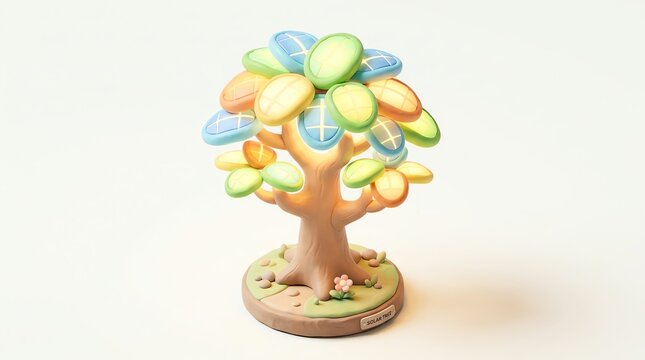 Colorful solar tree lamp on white background