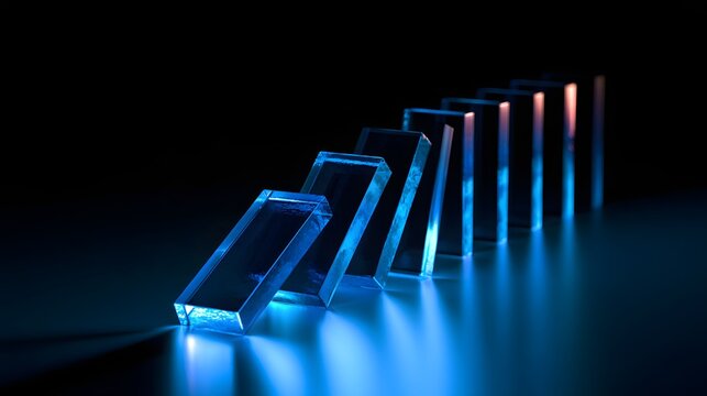 Glass dominoes falling in a row