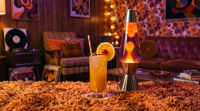 Harvey Wallbanger Cocktail 1970s Lava Lamp Shag Carpet Psychedelic Retro Room Decor