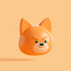 Obraz premium A cute orange animal character head with a playful expression is floating against a solid light orange background in this three dimensional digital art illustration