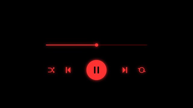 Glowing Red Neon Music Player Interface Animation on Black Background
