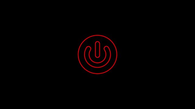 Red Neon Power Button Icon with Circular Outline Isolated on Black Background