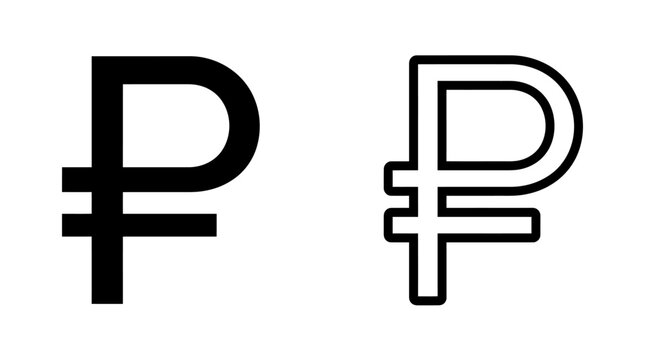 Russian ruble currency symbol in solid and outline graphic styles
