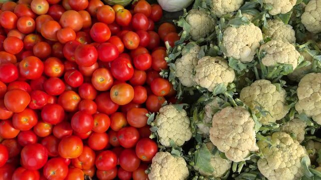 Fresh organic indian vegetables displayed at local farmers market 4k video footage