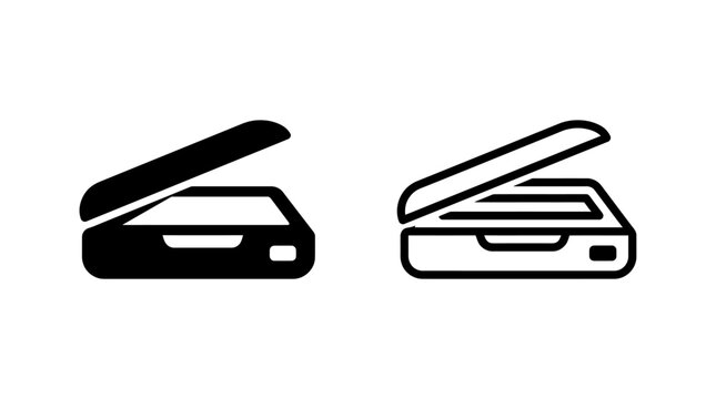 Flatbed scanner icon set for office equipment with equipment