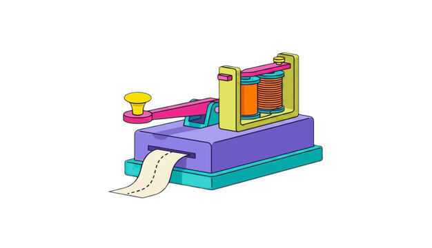 Vintage colorful cartoon telegraph machine with paper tape