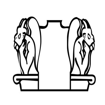 Symmetrical Black And White Gothic Gargoyle Architectural Outline Vector Illustration