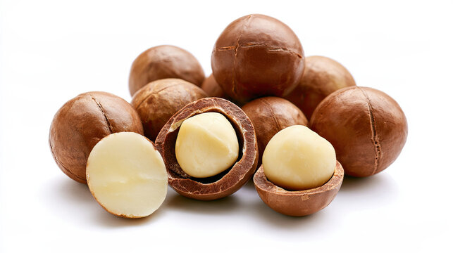 macadamia nuts isolated on white background