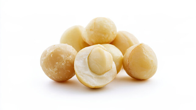 macadamia nuts on pure white background