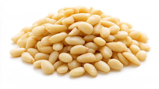 transparent pine nuts isolated on white background for cooking and garnish