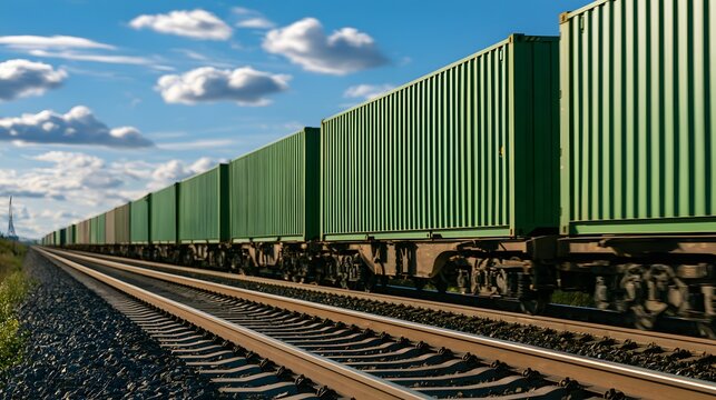 Freight train with cargo containers on a railway