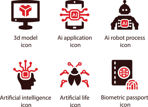 3d model, Ai application, Ai robot process, Artificial intelligence, Artificial life, Biometric passport, icon