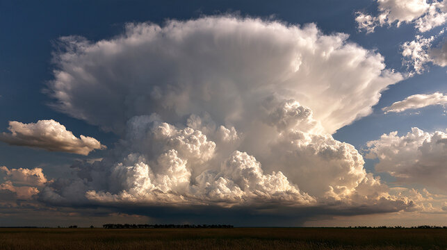 Cumulonimbus cloud spreads across the open sky above a flat horizon.