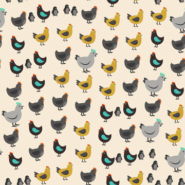 Cartoon Chickens and Penguins Pattern