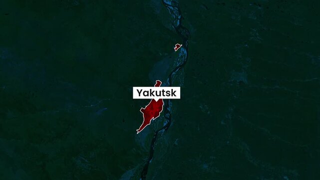 Yakutsk city location map pin satellite video footage motion