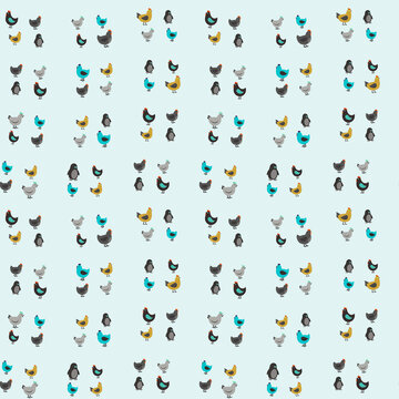 Pattern of cartoon chickens and penguins
