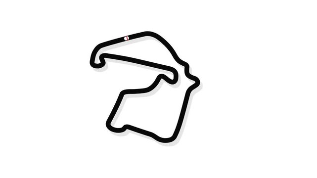 Silverstone circuit map animation featuring race track layout for competitive motorsports events with smooth black lines and crisp white video