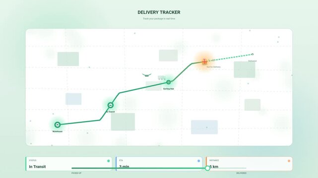 Digital Delivery Tracker Map with Real Time Package Movement Animation