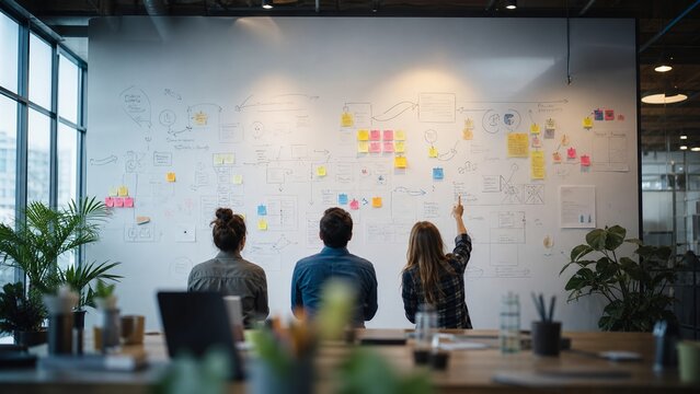Startup Team Facing Large Innovation Planning Whiteboard