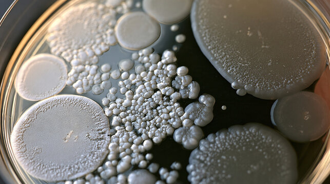 Microbial colonies spreading across an agar plate in a research facility.