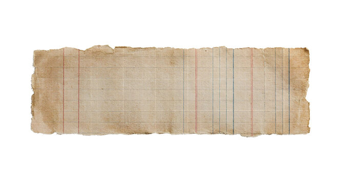 Old vintage ledger paper torn strip isolated on transparent background