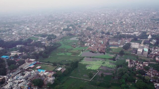 Aerial view of Farrukhabad city in Uttar Pradesh India for solar energy projects