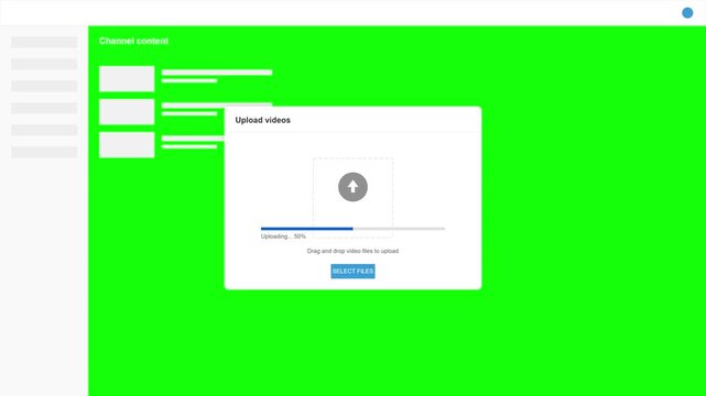 Web application video upload interface mockup with green screen background for video editing.