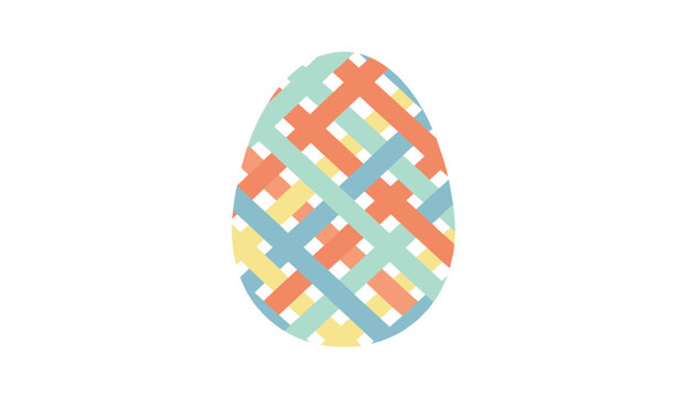 Single Easter egg decorated with a colorful cross hatch pattern of pastel ribbons on a clean white background.