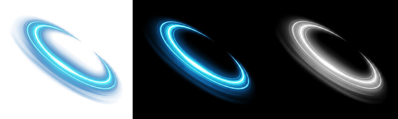 Obraz premium Abstract blue light vortex swirl circle, glowing magic energy ring isolated on transparent background