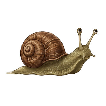 Cute Semi Realistic Snail Isolated on White Background
