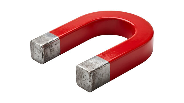 Red horseshoe magnet isolated on transparent background