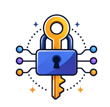 Digital encryption key icon representing cyber security and cryptography