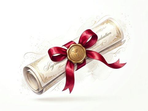 Graduation Diploma with Red Ribbon and Seal