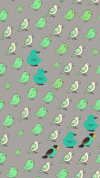 Cute cartoon birds pattern on grey background