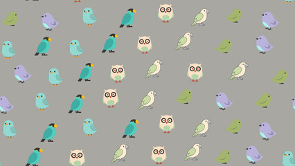 Pattern of cartoon birds on grey background © badre