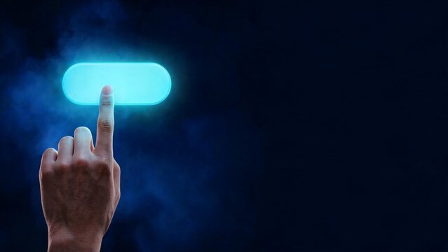 hand pushing button on a touch screen interface