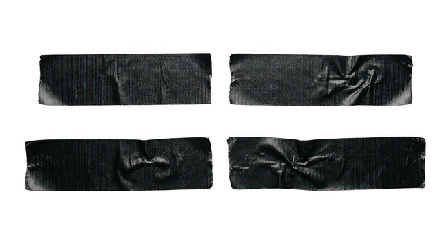 Four pieces of black duct tape isolated on transparent background