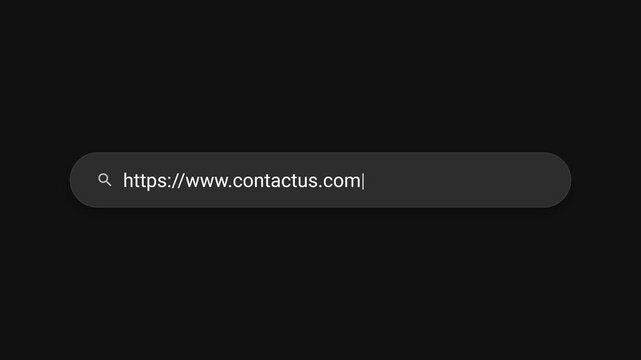 Modern dark mode web browser search bar typing [https://www.contactus.com](https://www.contactus.com) text animation