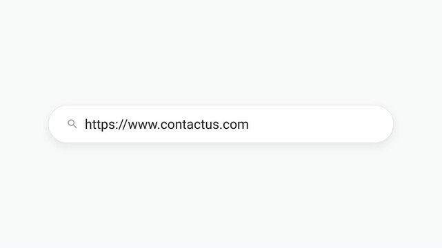 Clean light mode web browser search bar typing [https://www.contactus.com](https://www.contactus.com) text animation