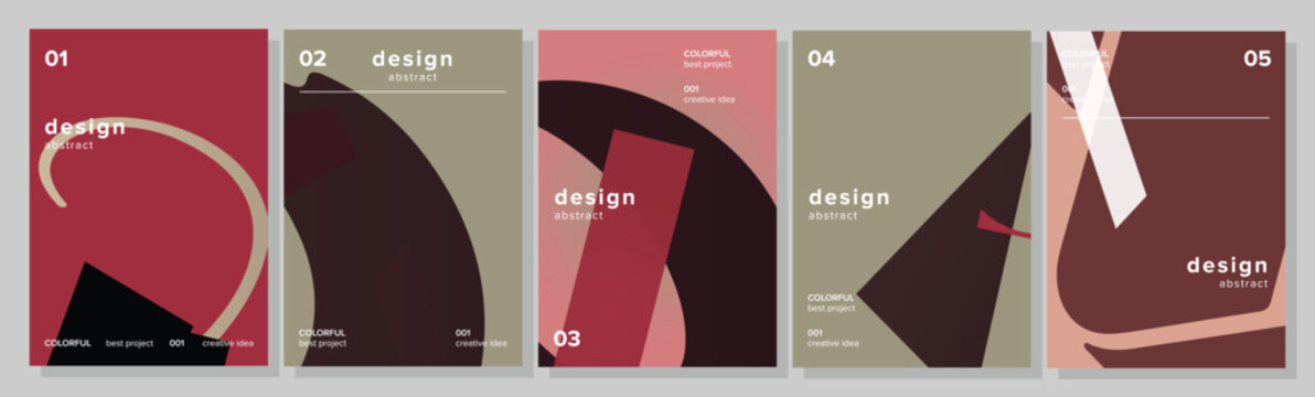 Minimalist poster covers with bold geometric shapes and colorful elements for branding, digital art, brochures, presentations, and modern marketing collateral templates and layouts