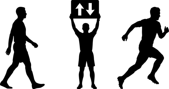 Soccer player substitution and running silhouettes