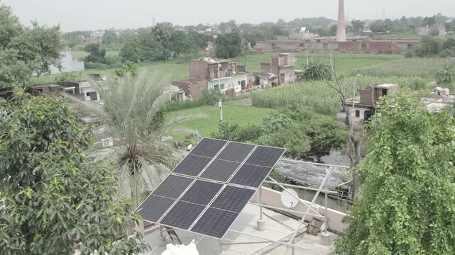 Solar panels installed on a rooftop in Farrukhabad Uttar Pradesh India