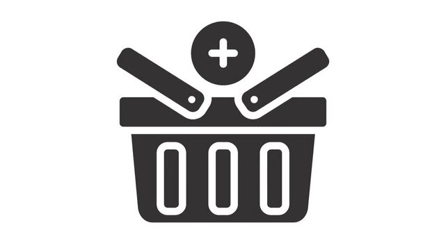 Shopping basket icon with plus sign indicating add to cart action for e-commerce website interface design