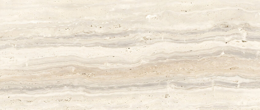 Travertine stone texture with layered sediment lines and beige porous surface creates a natural elegant background for design