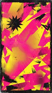 Abstract punk rock background with pink and yellow halftone patterns and geometric shapes