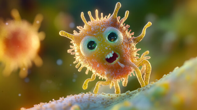 Cute bacteria, germ and virus characters isolated on white background. Vector cartoon set of funny bacterium, microorganism and biology cell with flagella and faces