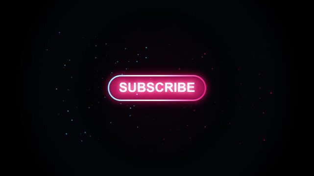 Glowing pink neon subscribe button on a dark digital background