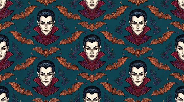 Vampire and Bats Seamless Pattern